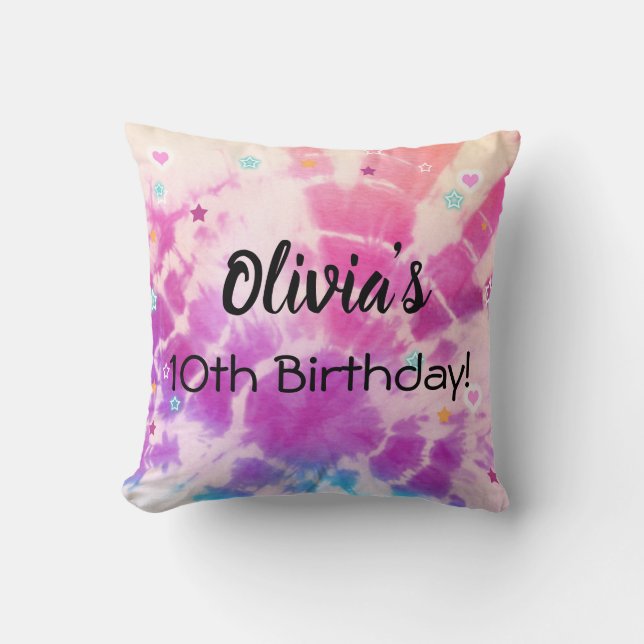 Tiedye girl birthday gift pillow. Throw Pillow (Front)