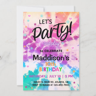 TieDye Girl Birthday invitation. Invitation