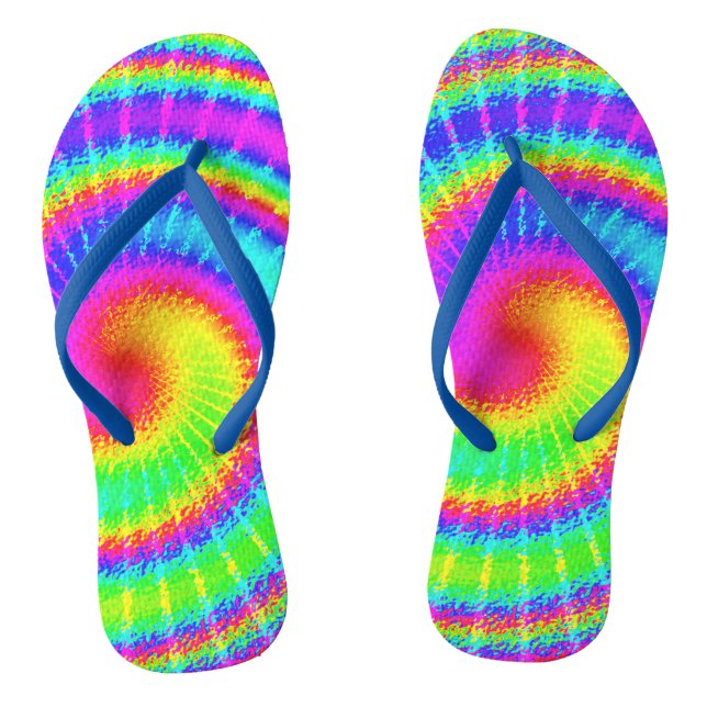 TieDye Hippie Psychedelic Groovy Colourful 70s Thongs (Footbed)