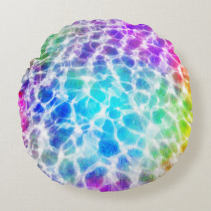 Tiedye Hippie Wavy Rainbow Effect Round Cushion