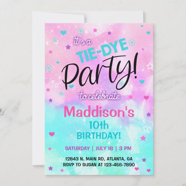 TieDye pastel Girl Birthday invitation. Invitation (Front)