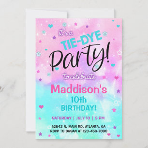 TieDye pastel Girl Birthday invitation. Invitation