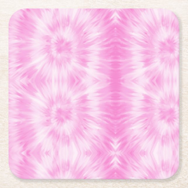 Tiedye Pink Spiral Hippie Tie Dye   Square Paper Coaster (Front)
