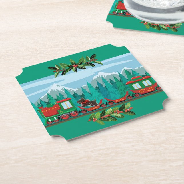 Tiel Merry Christmas Train Paper Coaster (Angled)