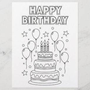 Tiered Birthday Cake Colouring Page HappyBirthda