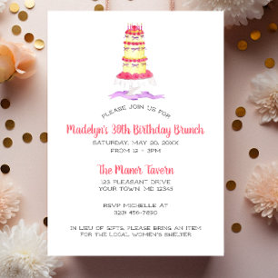 Tiered Cake Pink Stripe Birthday Invitation Postcard