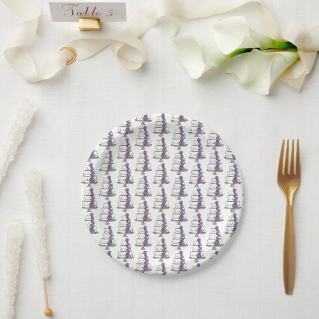 Tiered Purple Floral Wedding Cake Bridal Shower Paper Plate (Wedding)