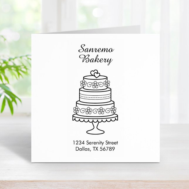 Tiered Wedding Cake Bakery Address Rubber Stamp (Creator Uploaded)