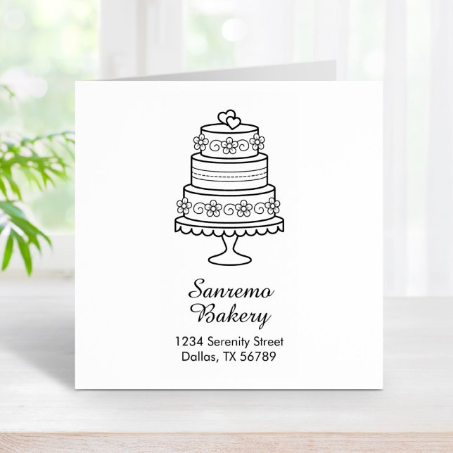 Tiered Wedding Cake Bakery Address Rubber Stamp (Creator Uploaded)