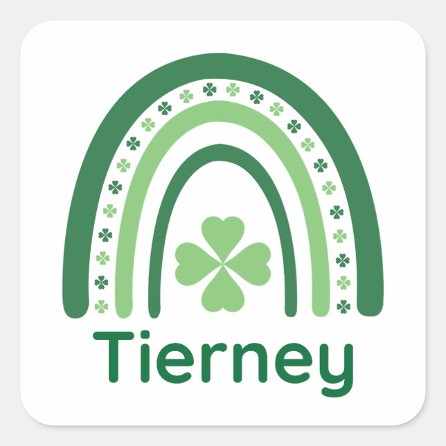 Tierney Name Clover Boho Rainbow Square Sticker (Front)