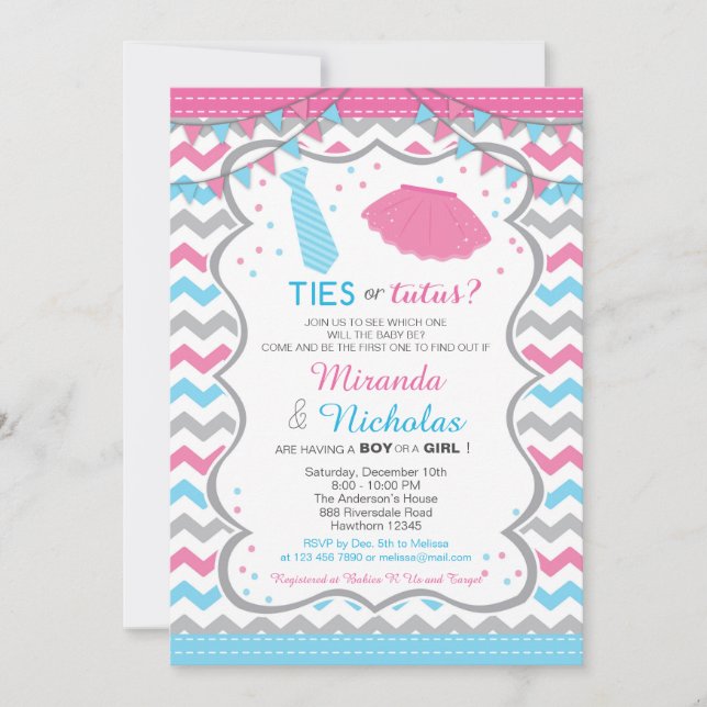 Ties or Tutus Baby Shower Invitation (Front)