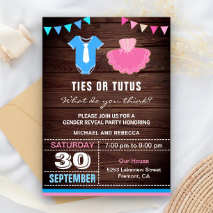 Ties or Tutus Gender Reveal Party Invitation