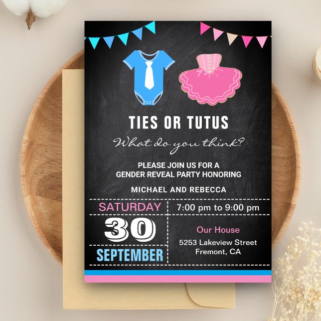 Ties or Tutus Gender Reveal Party Invitation (Creator Uploaded)