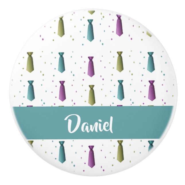Ties polka dots pattern ceramic knob (Front)