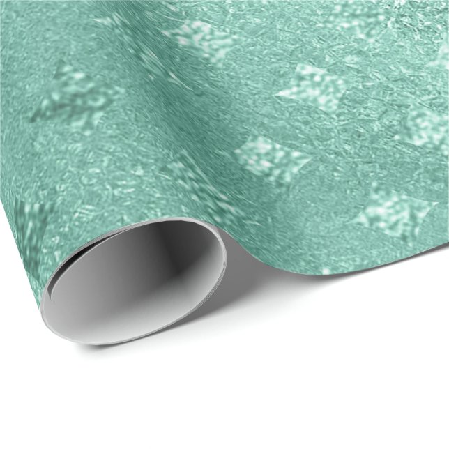 Tiffany Aqua Mint Green Shiny Glass Diamond Cut Wrapping Paper (Roll Corner)
