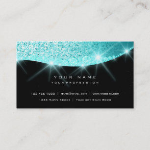 Tiffany Aqua Sparkly Diamond Glitter Glam Black Business Card