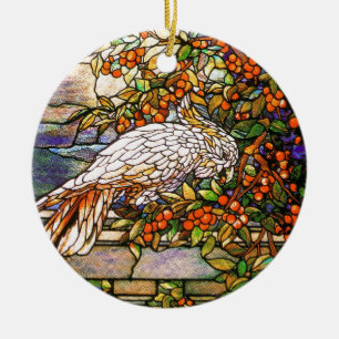 Tiffany Art Nouveau Stained Glass Parrot Ornament
