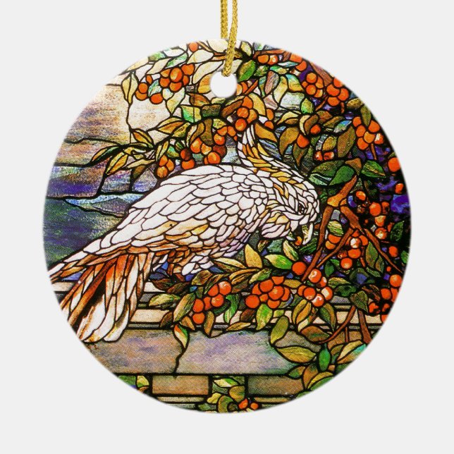 Tiffany Art Nouveau Stained Glass Parrot Ornament (Front)