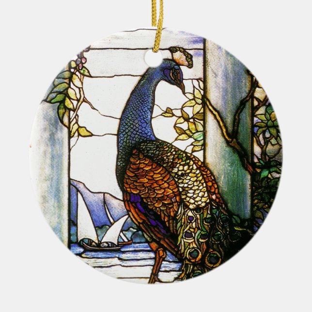 Tiffany Art Nouveau Stained Glass Peacock Ornament (Front)
