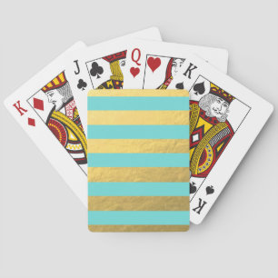 Tiffany Blue and Gold Foil Stripes Printed Playing Cards