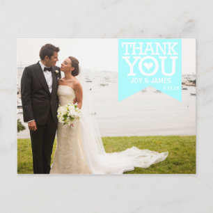 Tiffany Blue Ribbon Thank You Wedding Postcard