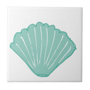 Tiffany Blue Seashell Illustration Ceramic Tile