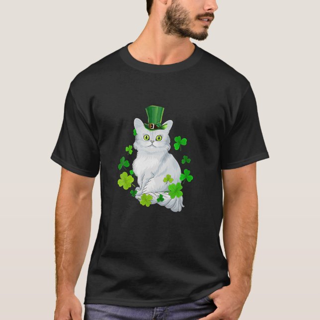 Tiffany Cat Shamrock Happy St Patrick's Day Cat Lo T-Shirt (Front)