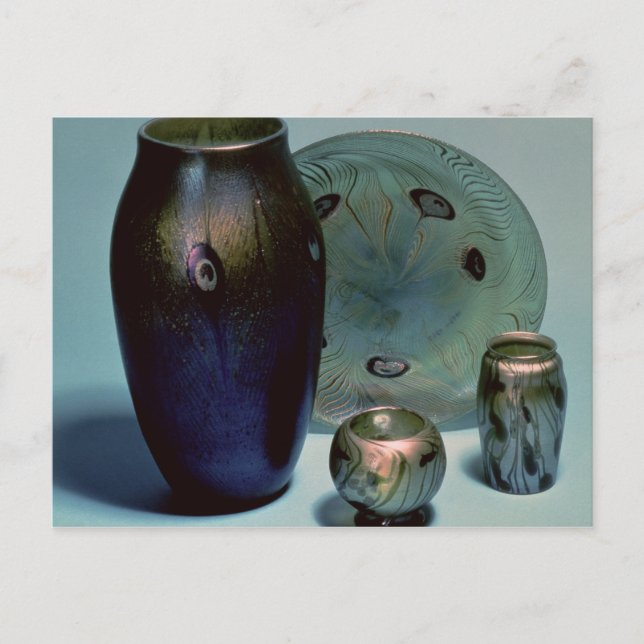 Tiffany favrile plate and vases postcard (Front)