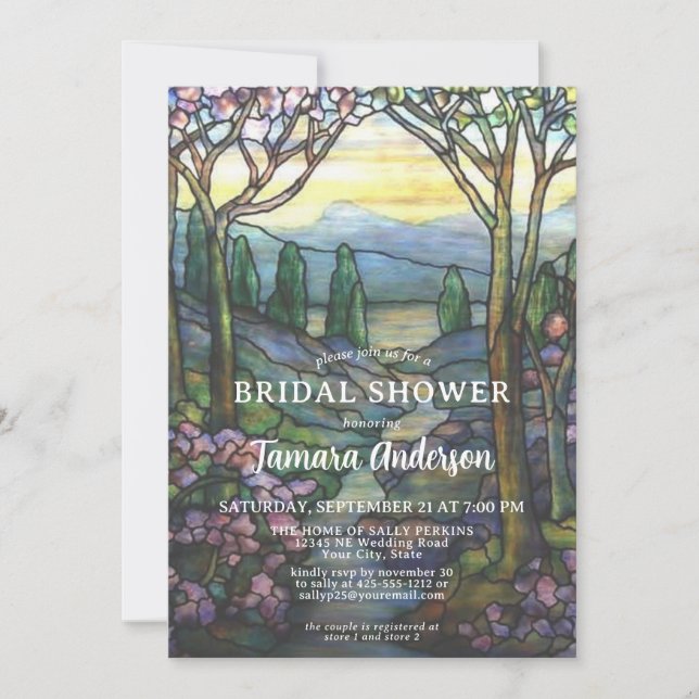 Tiffany Glass Mountains & Stream Bridal Shower Invitation (Front)
