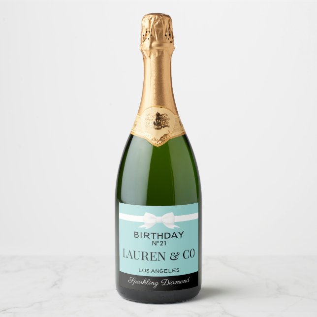 Tiffany Inspired Birthday Beverage Bottle Label  (Front)