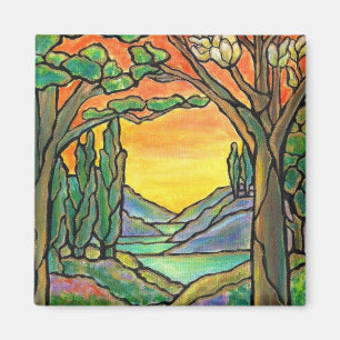 Tiffany Landscape Stained Glass Design ART! Magnet
