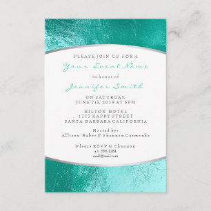 Tiffany Ocean Blue Aqua Grey White Metallic Beach Invitation