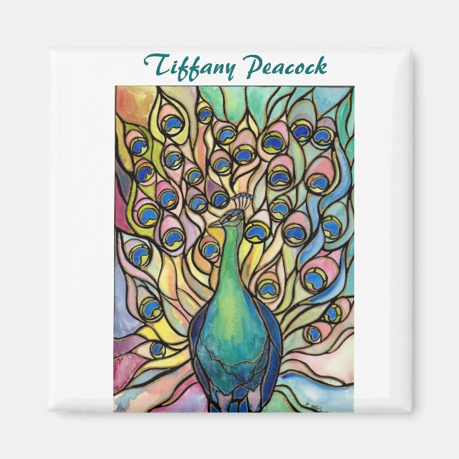 Tiffany Peacock Stained Glass style ART Magnet! Magnet (Front)