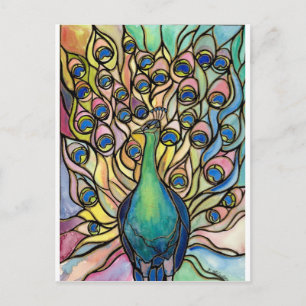 Tiffany Peacock Stained Glass style ARTpostcard Postcard