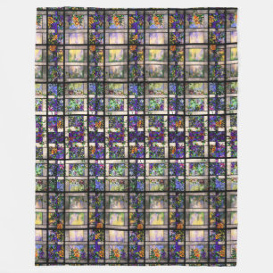 Tiffany Stained Glass Clematis Floral Flowers Fleece Blanket
