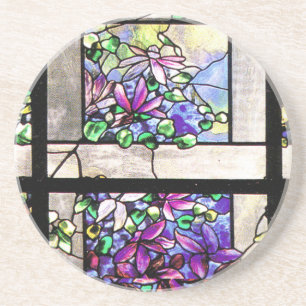 Tiffany Stained Glass Clematis Flowers Coaster