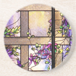 Tiffany Stained Glass Clematis Lattice Coaster