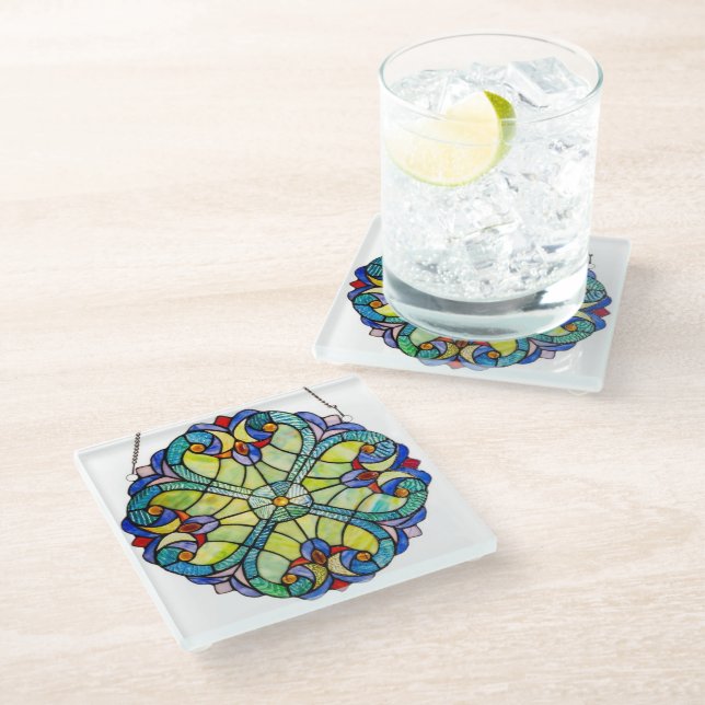 TIFFANY STAINED GLASS DESIGN GLASS COASTER (Angled)