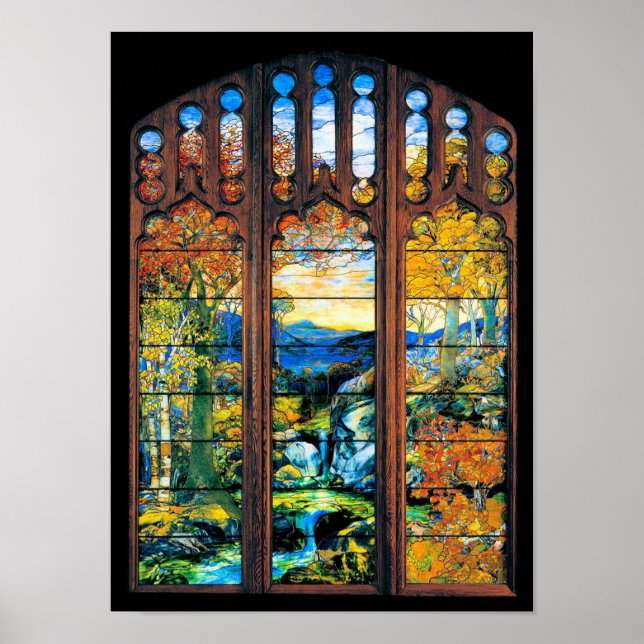 Tiffany Stained Glass Window Autumn Landscape Poster (Front)