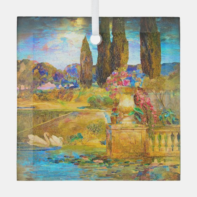 Tiffany Stained Glass Window Swans Tree Decoration (Front)