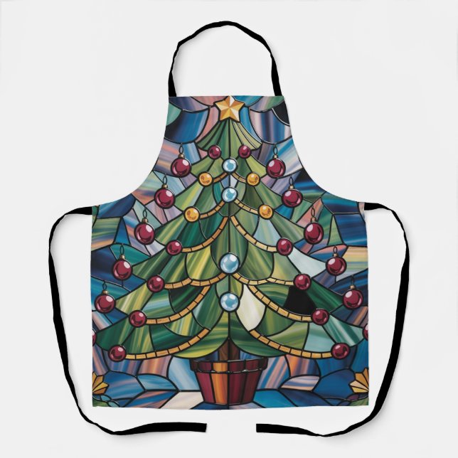 Tiffany-Style Stained Glass Christmas Tree Apron (Front)