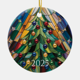 Tiffany-Style Stained Glass Christmas Tree Ceramic Ornament