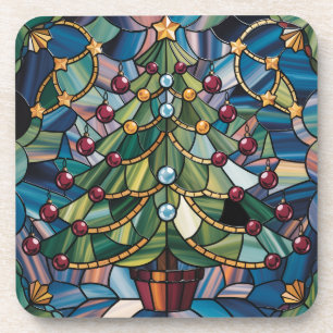 Tiffany-Style Stained Glass Christmas Tree Coaster