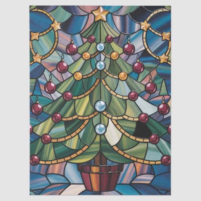 Tiffany-Style Stained Glass Christmas Tree Tissue Paper (Front)