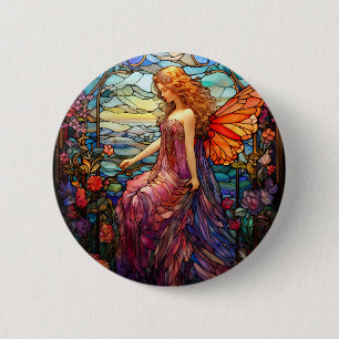 Tiffany Style Stained Glass Magical Fairy 6 Cm Round Badge