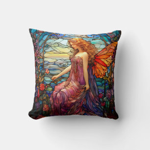 Tiffany Style Stained Glass Magical Fairy Cushion