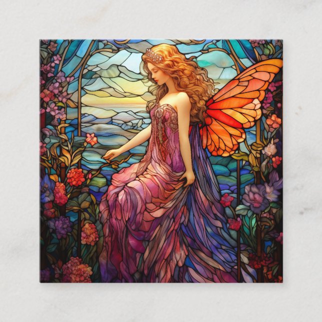 Tiffany Style Stained Glass Magical Fairy Enclosure Card (Front)