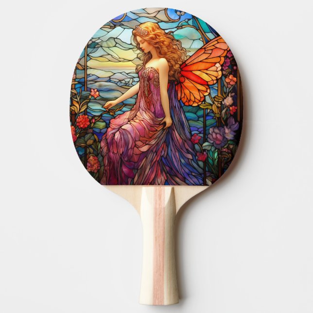 Tiffany Style Stained Glass Magical Fairy Ping Pong Paddle (Front)