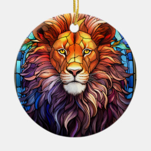 Tiffany-Style Stained Glass Majestic Lion Ceramic Ornament