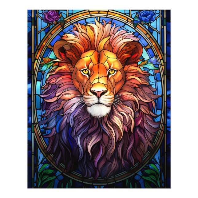 Tiffany-Style Stained Glass Majestic Lion Photo Print (Front)